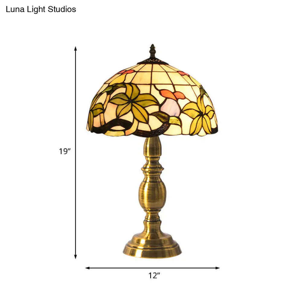 Haedus - Stained Art Glass Tiffany Style Table Lamp In Brushed Brass Elegant