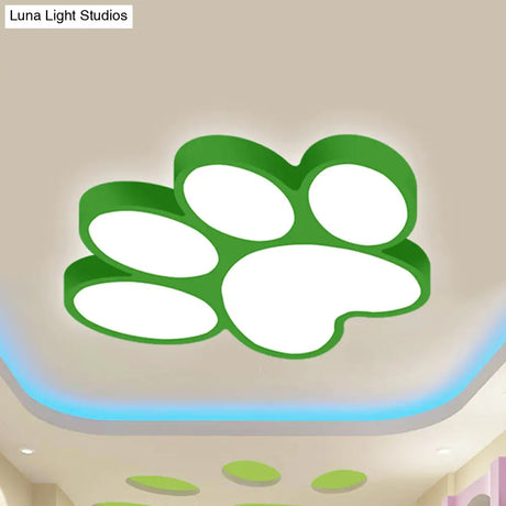 Hallway Home Paw Led Flushmount Ceiling Light - Acrylic Kids Lovely Design Green / 18 Warm