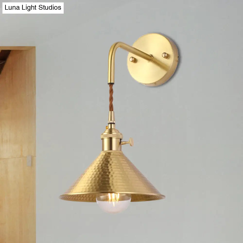 Hammered Cone Metal Wall Lamp - Industrial Sconce Light Fixture (1 Head) Antique Brass/Brushed Brass