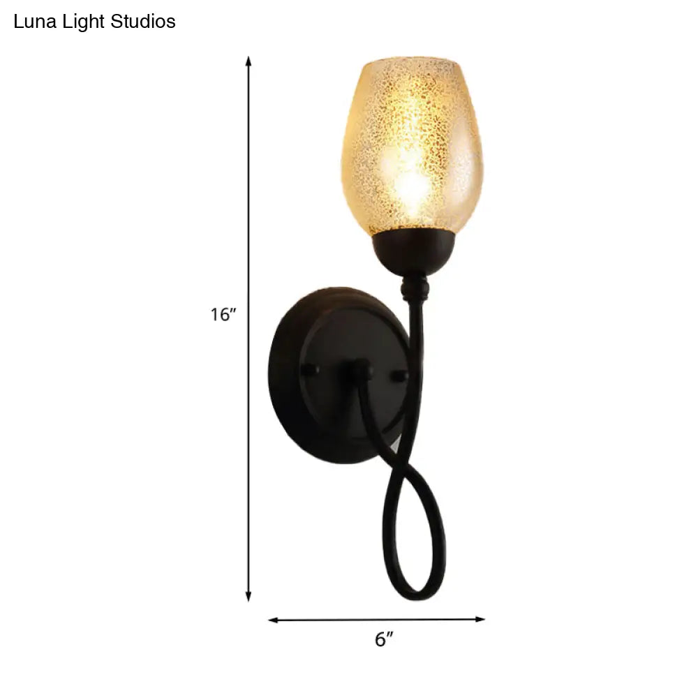 Hand-Blown Glass Wall Sconce With Traditional Black Bowl Shade Dining Room Light