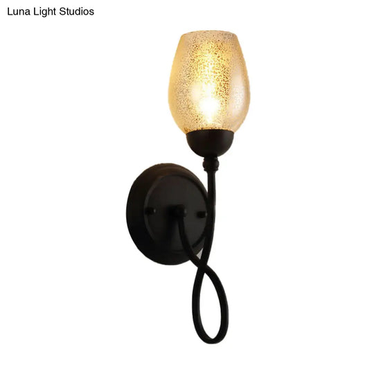 Hand-Blown Glass Wall Sconce With Traditional Black Bowl Shade Dining Room Light