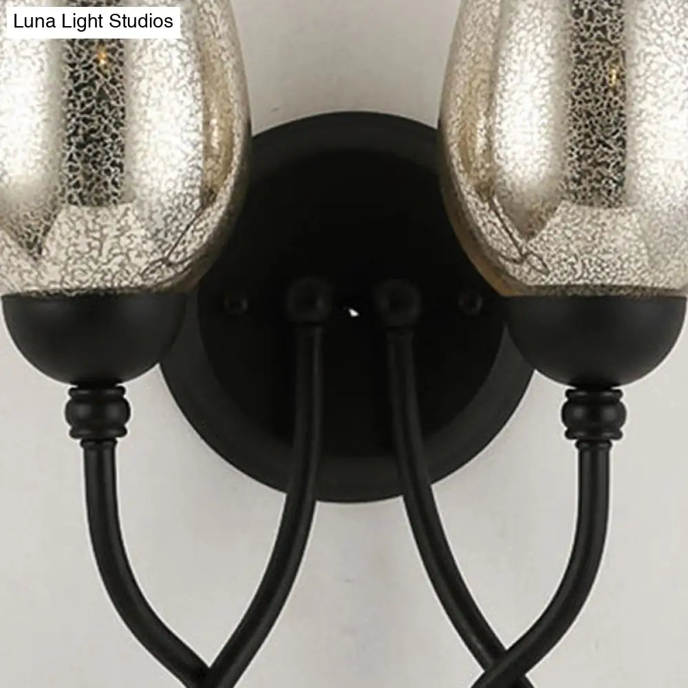 Hand-Blown Glass Wall Sconce With Traditional Black Bowl Shade Dining Room Light