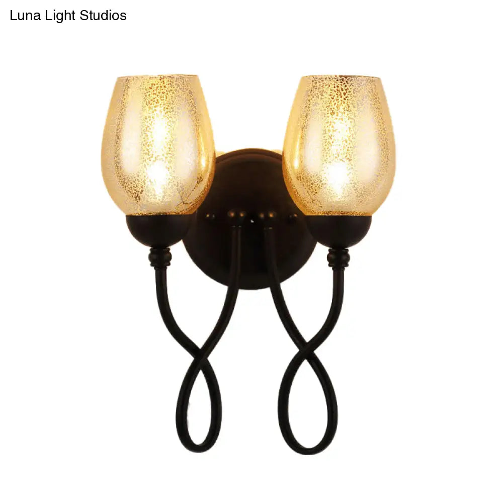 Hand-Blown Glass Wall Sconce With Traditional Black Bowl Shade Dining Room Light