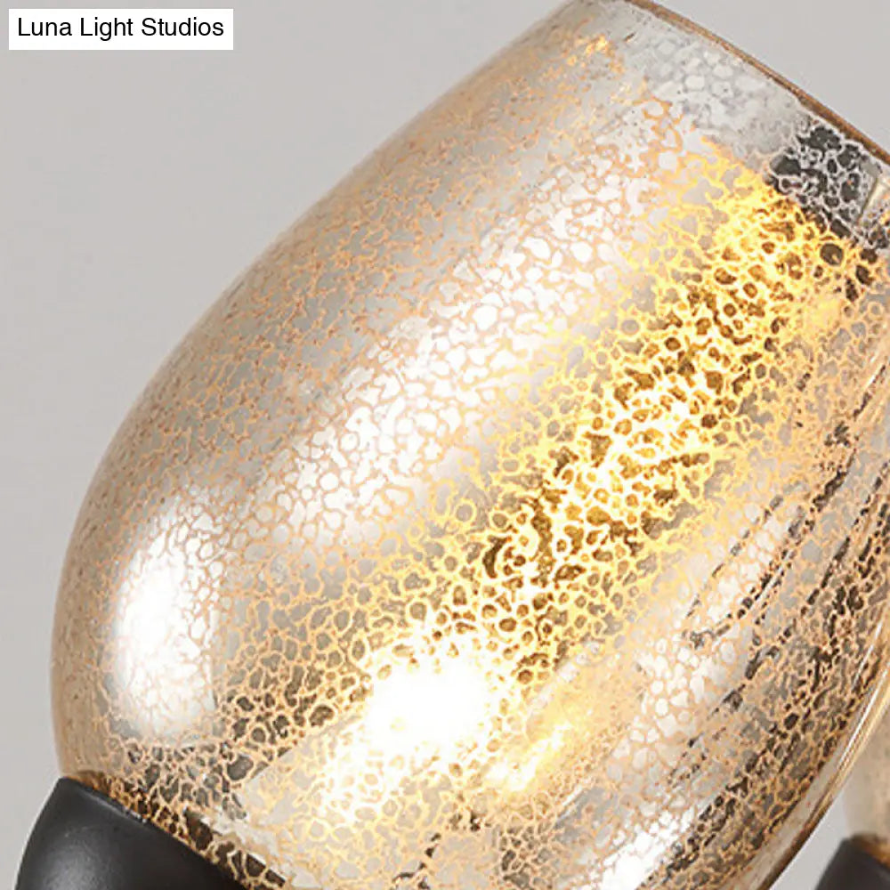 Hand-Blown Glass Wall Sconce With Traditional Black Bowl Shade Dining Room Light