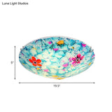 Hand - Cut Blue Glass Tiffany Flower Bowl Flush Light Fixture - 16’ Or 19.5’ Wide With 3 4