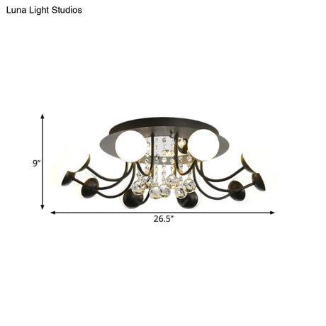 Hand-Cut Crystal Sphere Ceiling Light With Modern Design: 10/12-Head Black/White Mounting For