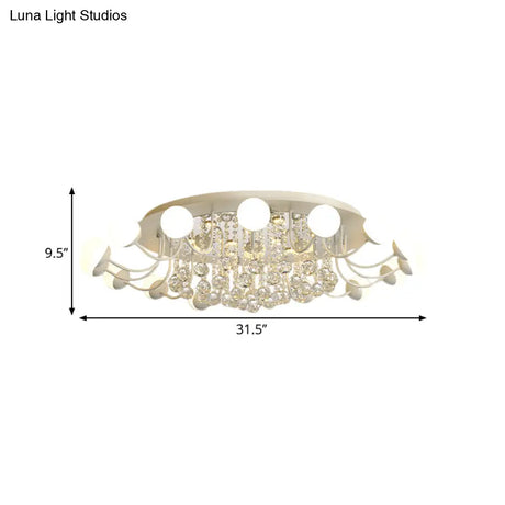 Hand-Cut Crystal Sphere Ceiling Light With Modern Design: 10/12-Head Black/White Mounting For