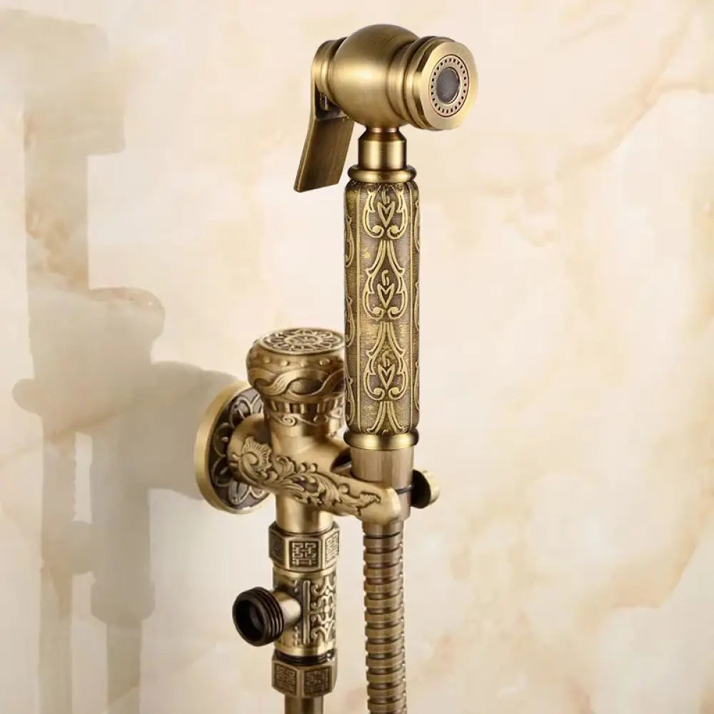 Hand Held Bidet Sprayer Douche Toilet Kit Antique Brass Shattaf Shower Head Gold Copper Valve Set Jet Toilet Bidet