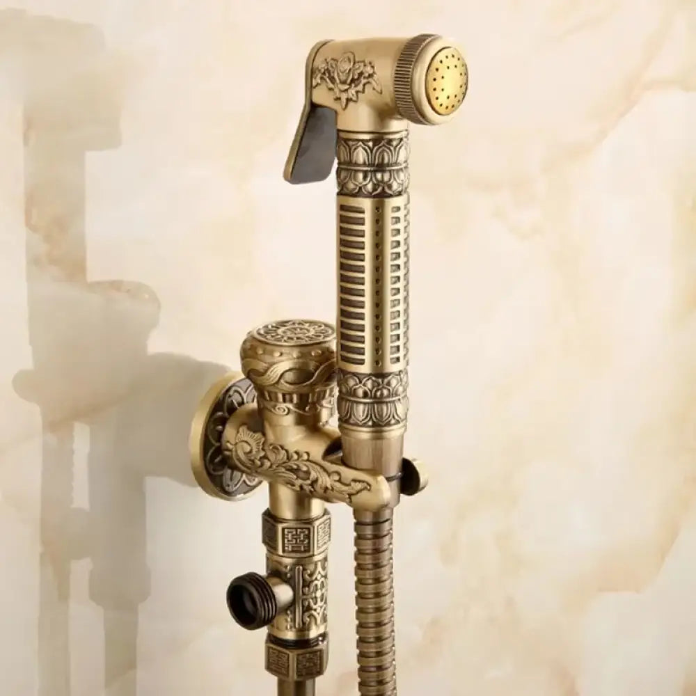 Hand Held Bidet Sprayer Douche Toilet Kit Antique Brass Shattaf Shower Head Gold Copper Valve Set Jet Toilet Bidet