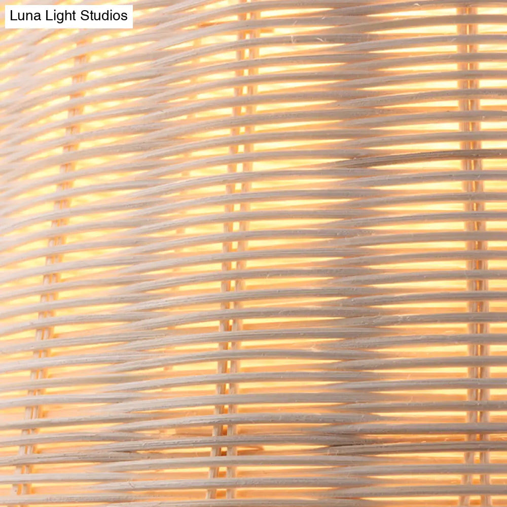 Hand-Woven Bamboo Bell-Shaped Pendant Light With Asian Rattan Shade And 59 Hanging Wire