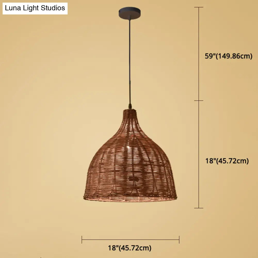 Hand-Woven Bamboo Bell-Shaped Pendant Light With Asian Rattan Shade And 59 Hanging Wire