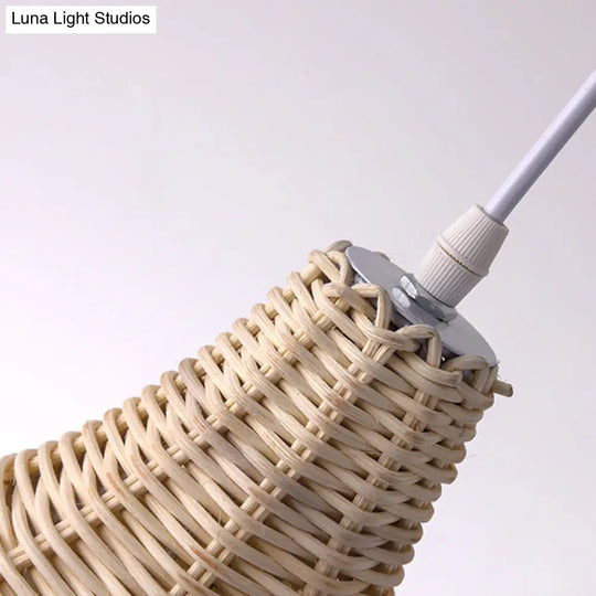 Hand-Woven Bamboo Bell-Shaped Pendant Light With Asian Rattan Shade And 59 Hanging Wire