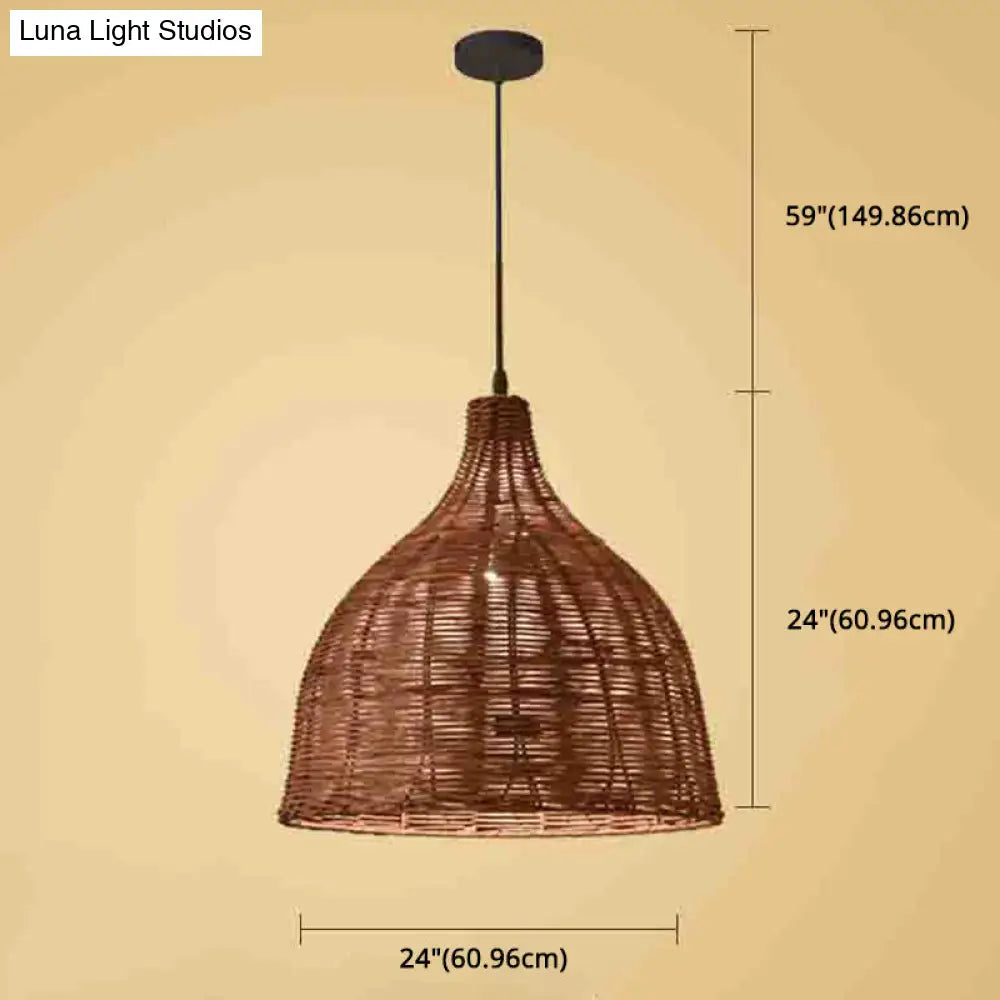 Hand-Woven Bamboo Bell-Shaped Pendant Light With Asian Rattan Shade And 59 Hanging Wire