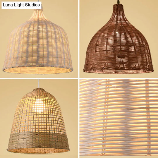 Hand-Woven Bamboo Bell-Shaped Pendant Light With Asian Rattan Shade And 59 Hanging Wire
