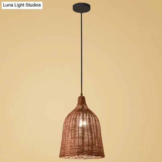 Hand-Woven Bamboo Bell-Shaped Pendant Light With Asian Rattan Shade And 59 Hanging Wire Coffee / 12
