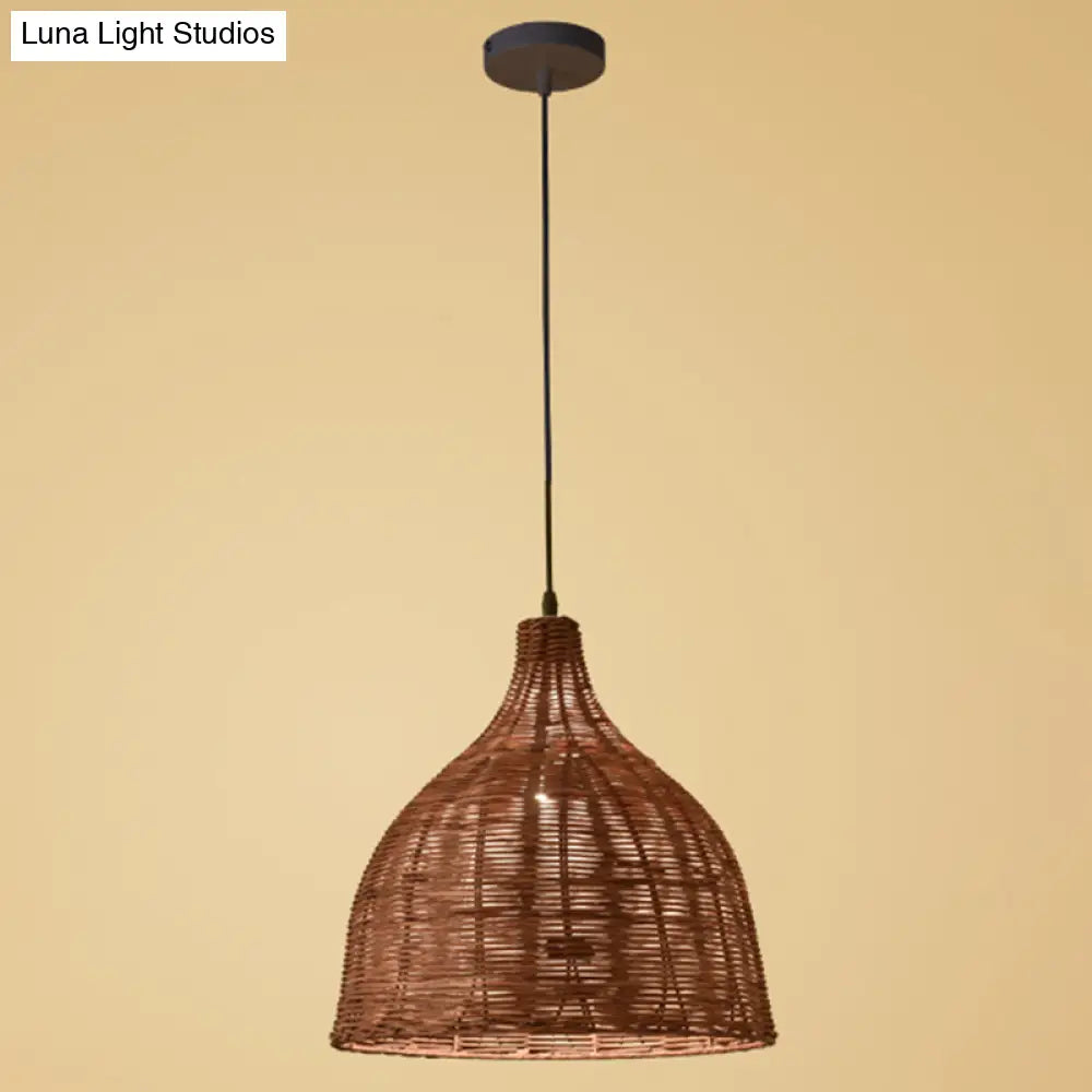 Hand-Woven Bamboo Bell-Shaped Pendant Light With Asian Rattan Shade And 59 Hanging Wire Coffee / 14