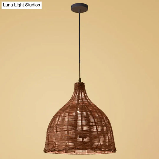 Hand-Woven Bamboo Bell-Shaped Pendant Light With Asian Rattan Shade And 59 Hanging Wire Coffee / 18