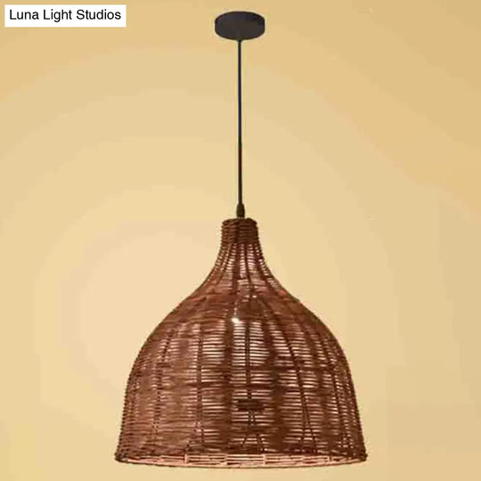 Hand-Woven Bamboo Bell-Shaped Pendant Light With Asian Rattan Shade And 59 Hanging Wire Coffee /