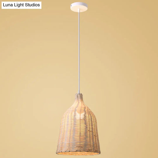 Hand-Woven Bamboo Bell-Shaped Pendant Light With Asian Rattan Shade And 59 Hanging Wire Wood / 12