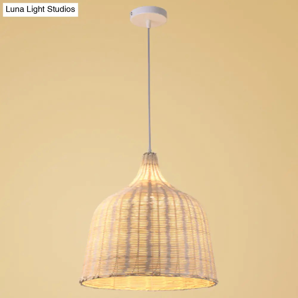 Hand-Woven Bamboo Bell-Shaped Pendant Light With Asian Rattan Shade And 59 Hanging Wire Wood / 14