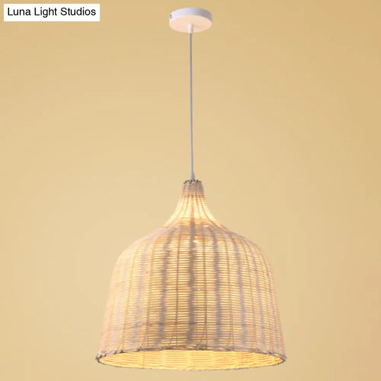 Hand-Woven Bamboo Bell-Shaped Pendant Light With Asian Rattan Shade And 59 Hanging Wire Wood / 18
