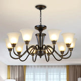 Handblown Glass Bell Suspension Chandelier - Rustic Living Room Light Fixture 10 / Black
