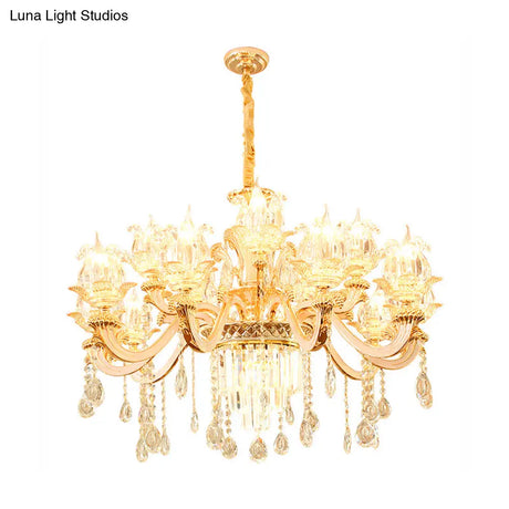 Handblown Glass Floral Vintage Chandelier Pendant Light With Crystal Accent