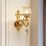 Handblown Glass Gold Floral Corridor Wall Mount Light With Crystal Accent - Minimalistic Lighting /