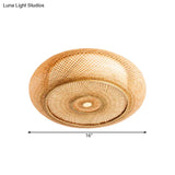 Handcrafted Bamboo Flush Mount Ceiling Light - 3-Light Beige Round Shade Fixture 16’/19.5’