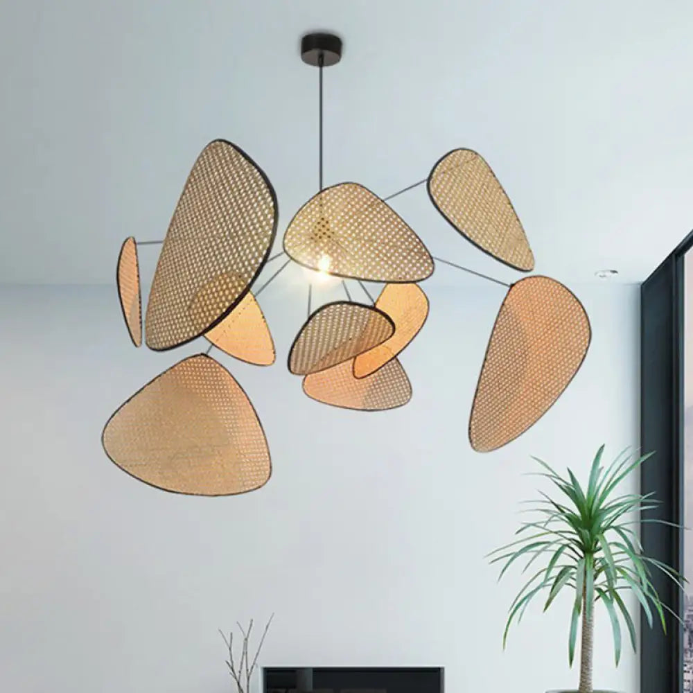 Handcrafted Bamboo Leaf Pendant - Stylish Asian Design 1 Bulb Beige Ceiling Suspension Lamp
