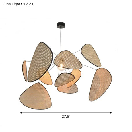 Handcrafted Bamboo Leaf Pendant - Stylish Asian Design 1 Bulb Beige Ceiling Suspension Lamp