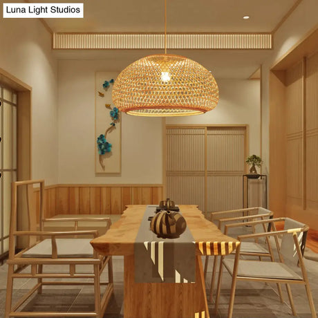 Handcrafted Bamboo Suspension Pendant Light Kit Contemporary Design 1 Bulb 16/23.5 Wide