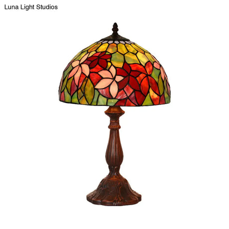 Handcrafted Stained Glass Tiffany Table Lamp - Floral Nightstand Light In Bronze