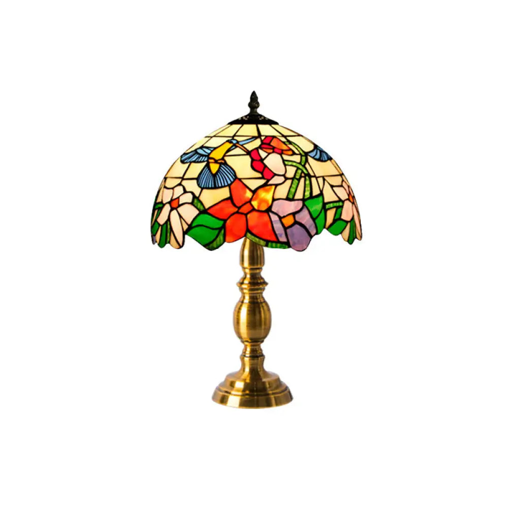 Handcrafted Vintage Dome Table Lamp With Floral Pattern Perfect Nightstand Lighting Beige / B