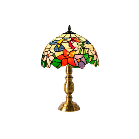 Handcrafted Vintage Dome Table Lamp With Floral Pattern Perfect Nightstand Lighting Beige / B