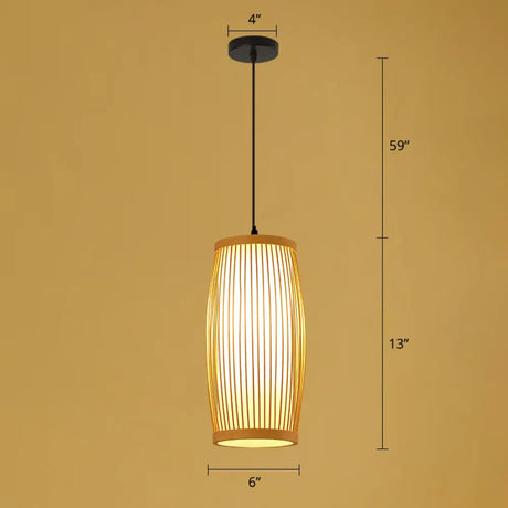 Handmade Asian Style Bamboo Ceiling Light Wood Fixture - Restaurant Hanging With 1 Bulb / C