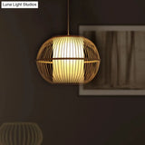 Handmade Asian Style Bamboo Hanging Light Fixture - 12/14 Width 1-Light Beige Suspended Lamp With