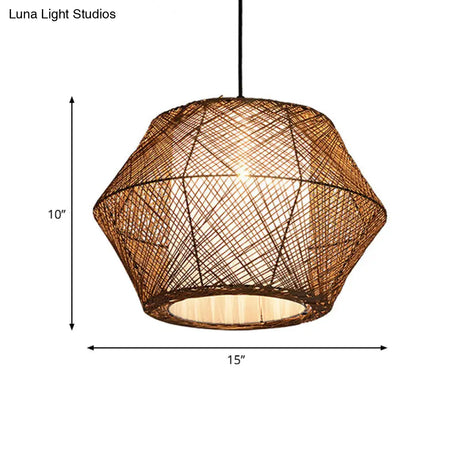 Handmade Geometric Rattan Pendant Light - Asian Style 1 Beige