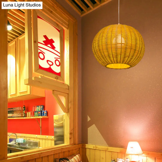 Handmade Rattan Pendant Lamp - Asian Style 1-Light Beige Ideal For Restaurants