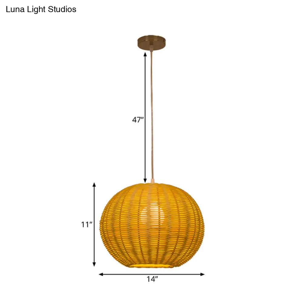 Handmade Rattan Pendant Lamp - Asian Style 1-Light Beige Ideal For Restaurants