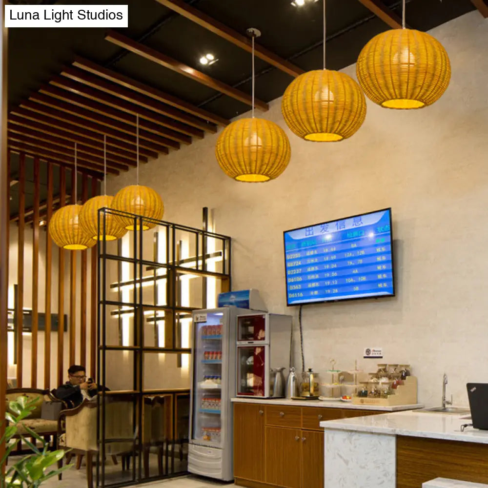 Handmade Rattan Pendant Lamp - Asian Style 1-Light Beige Ideal For Restaurants