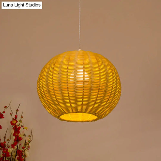 Handmade Rattan Pendant Lamp - Asian Style 1-Light Beige Ideal For Restaurants
