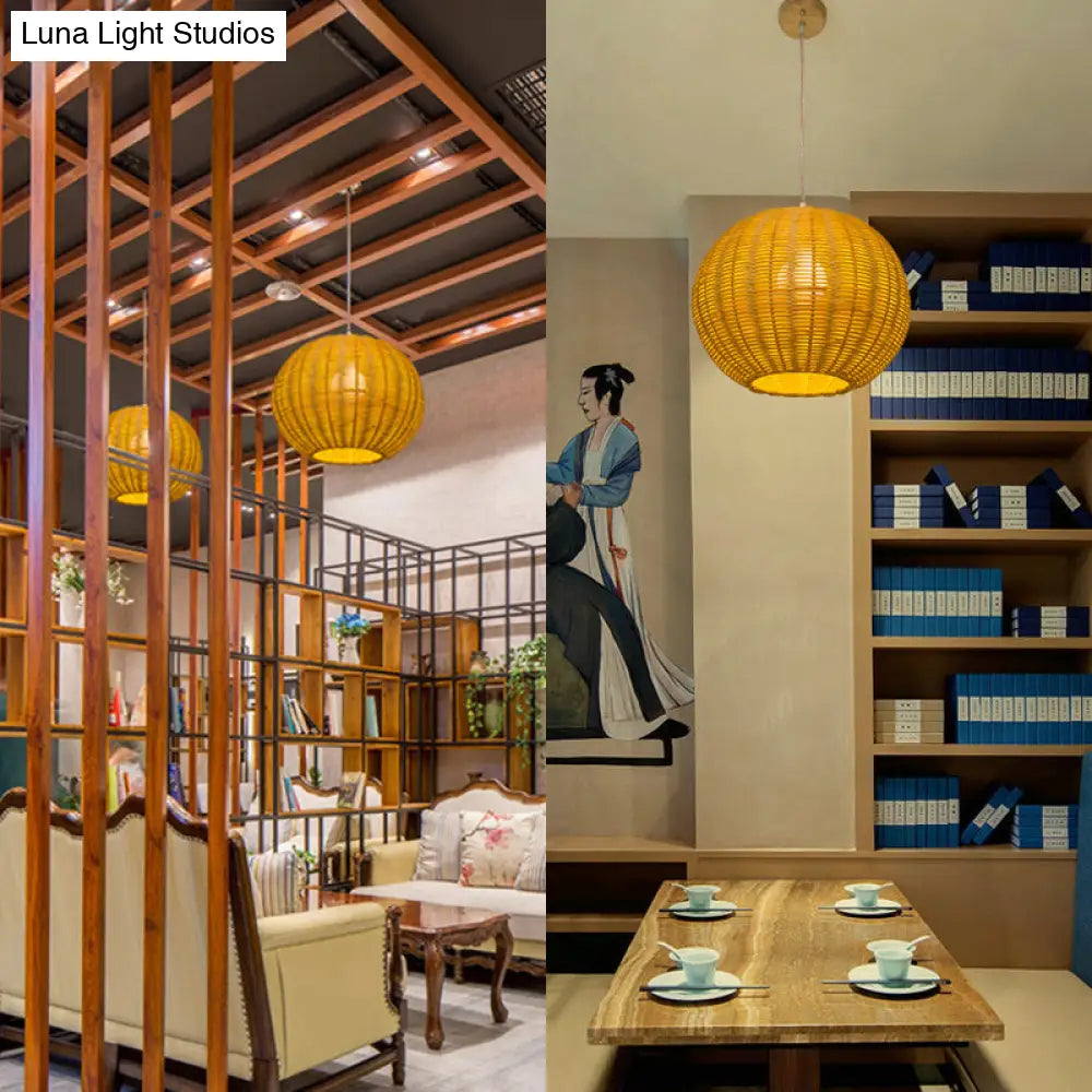 Handmade Rattan Pendant Lamp - Asian Style 1-Light Beige Ideal For Restaurants