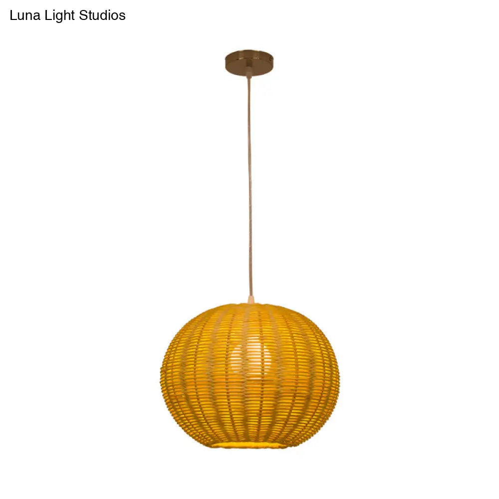 Handmade Rattan Pendant Lamp - Asian Style 1-Light Beige Ideal For Restaurants
