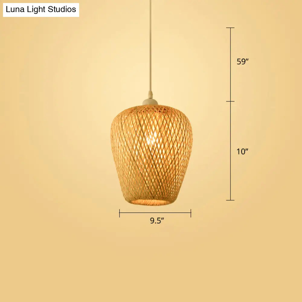Handwoven Rattan Ceiling Pendant Light - Modern Style For Restaurants (Single) Wood / C