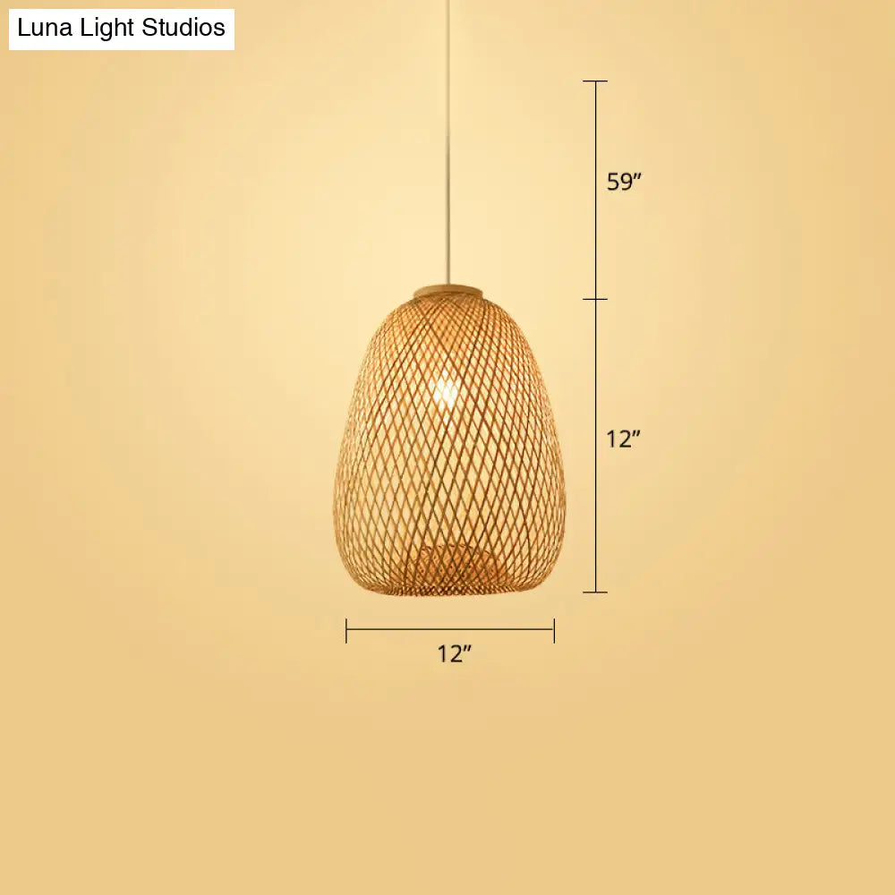 Handwoven Rattan Ceiling Pendant Light - Modern Style For Restaurants (Single) Wood / D