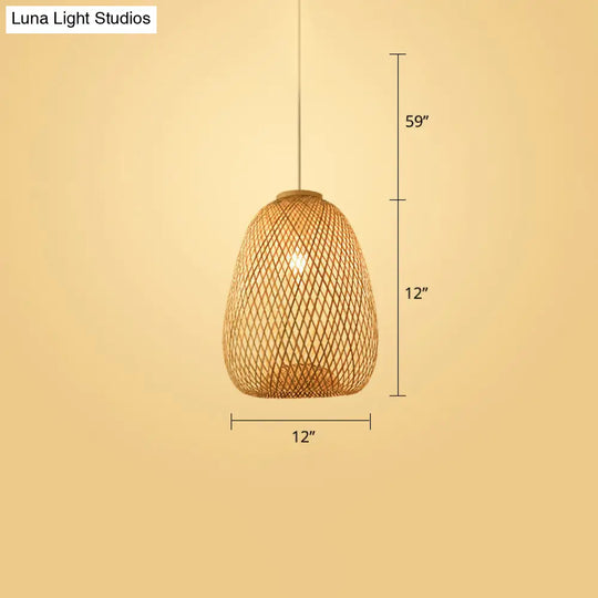 Handwoven Rattan Ceiling Pendant Light - Modern Style For Restaurants (Single) Wood / D