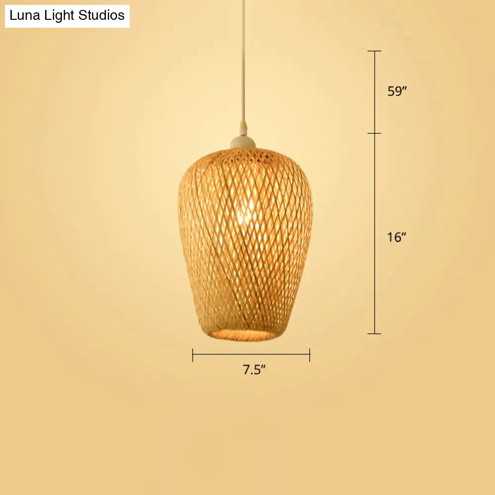 Handwoven Rattan Ceiling Pendant Light - Modern Style For Restaurants (Single) Wood / I