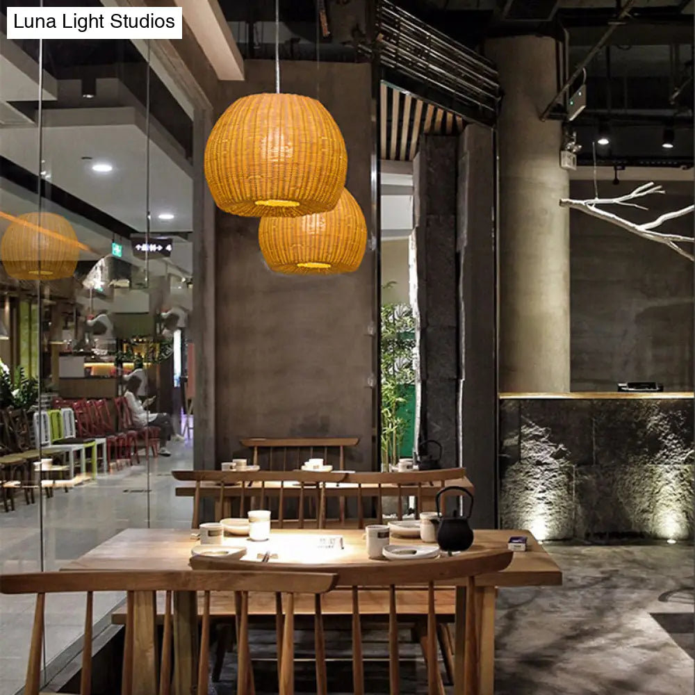 Handwoven Rattan Pendant Light For Restaurants - Contemporary Design With 1-Bulb And Beige