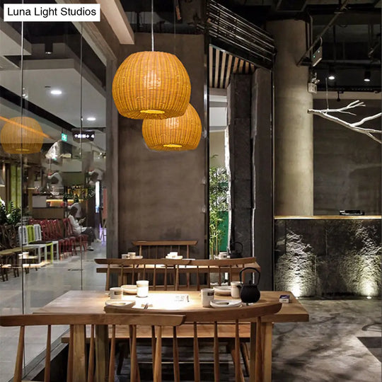 Handwoven Rattan Pendant Light For Restaurants - Contemporary Design With 1-Bulb And Beige